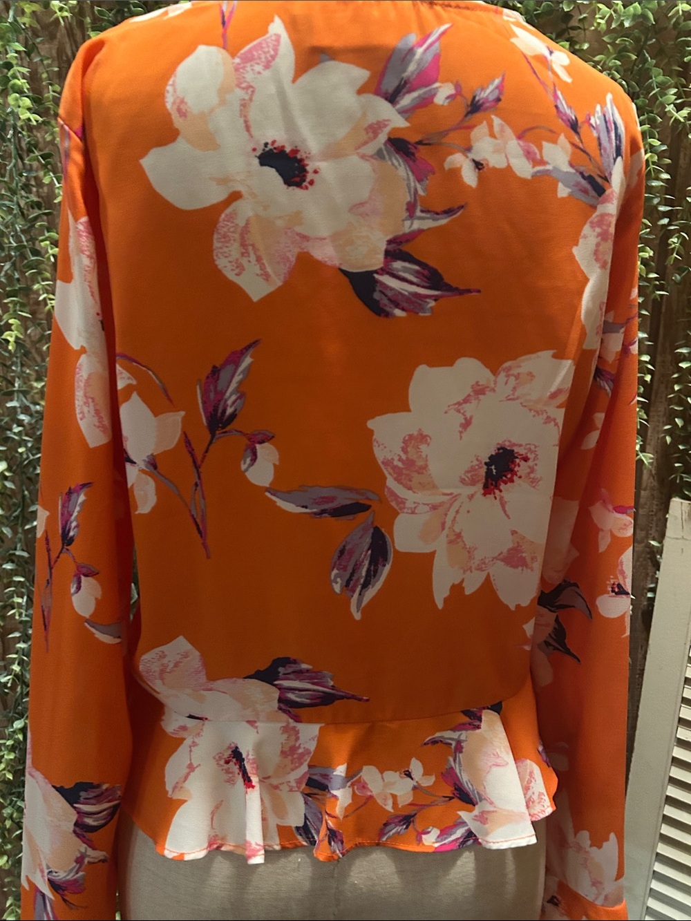 Women's Orange Floral V-Neck Tie-Front Blouse - Picture 5 of 7
